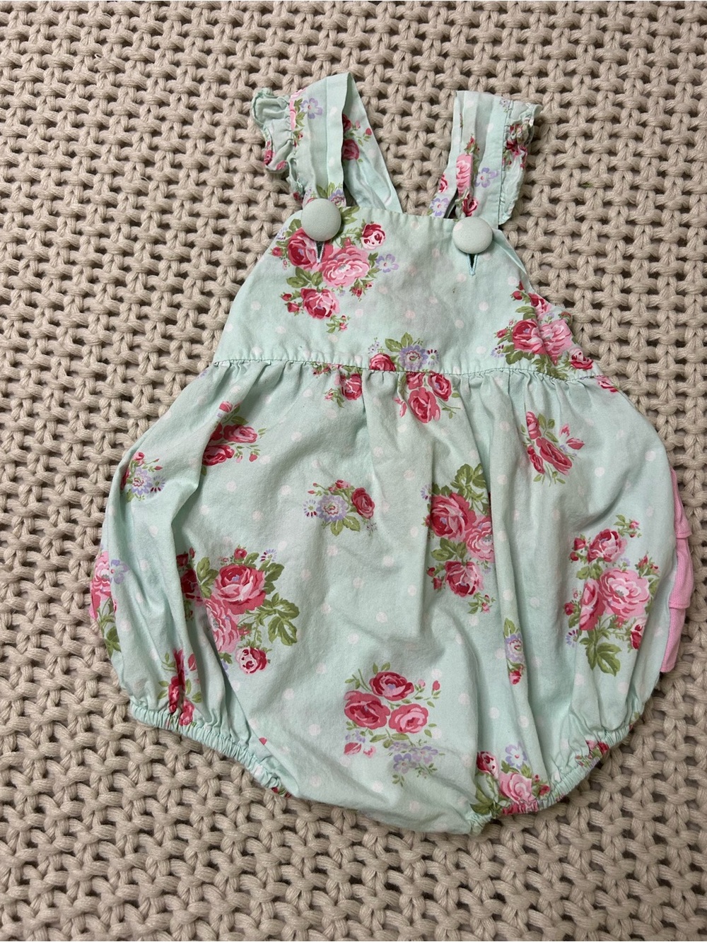 Smocked Auctions Floral Mint Baby Girls' Bubble Romper Size 18 mos